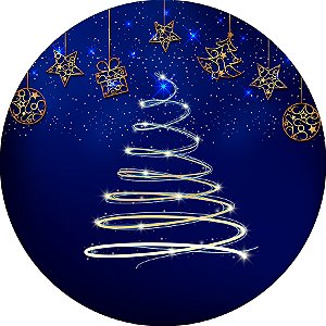 Painel de Festa em Tecido - Efeito Árvore de Natal Brilhante Fundo Azul