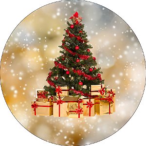 Painel de Festa Redondo - Árvore de Natal Tons Dourados Elegante
