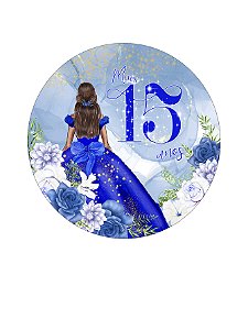 Painel de Festa Redondo em Tecido - 15 Anos Princesa Azul Delicada 156