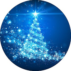 Painel de Festa em Tecido - Árvore de Natal Azul Iluminada 039