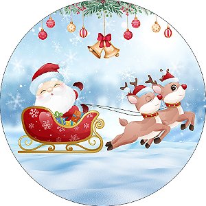 Painel de Festa em Tecido -  Natal Papai Noel com Treno 041