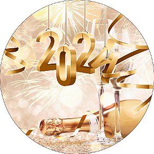 Painel de Festa em Tecido - Ano Novo 2024 Fogos Dourados 010