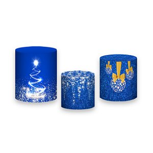 Trio De Capas De Cilindro 3d - Natal Azul Efeito Glitter Dourado 033