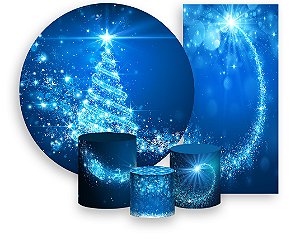 Painel de Festa 3d + Trio Capa Cilindro + Faixa Veste Fácil - Árvore de  Natal Azul Iluminada 011