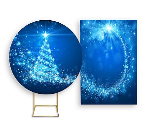 Painel Redondo + Painel Vertical - Árvore de Natal Azul Iluminada 011