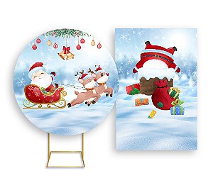 Painel Redondo + Painel Vertical - Natal Papai Noel com Treno Cute 012