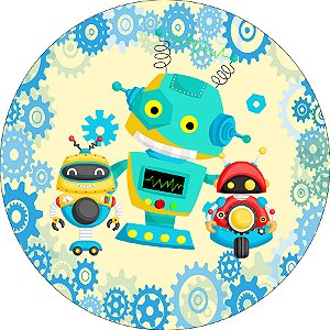 Painel de Festa em Tecido - Robôzinho Cute Engrenagens 021