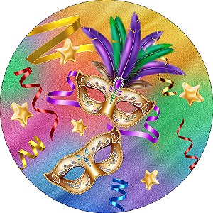 Painel de Festa Redondo em Tecido - Carnaval Máscaras Efeito Glitter 021