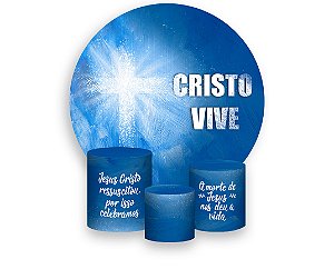 Painel de Festa Redondo + Trio De Capas Cilindro - Páscoa Cristo Vive 009