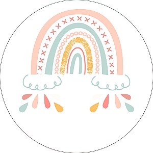 Painel De Festa Redondo 1,50x1,50 - Arco-íris Boho Rosado 005