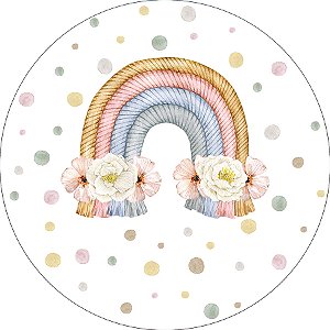 Painel De Festa Redondo 1,50x1,50 - Arco-íris Boho com Flores 009