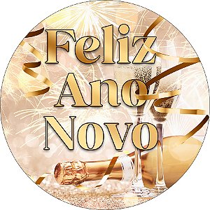 Painel De Festa Redondo 1,50x1,50 - Ano Novo Dourado com Fogos 010