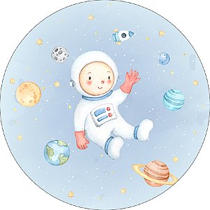 Painel De Festa Redondo 1,50x1,50 - Astronauta Cute Aquarela 005