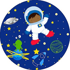 Painel De Festa Redondo 1,50x1,50 - Astronauta na Galáxia Azul 011