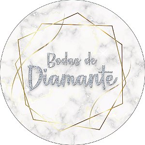 Painel De Festa Redondo 1,50x1,50 - Bodas de Diamente Efeito Marmorizado 003
