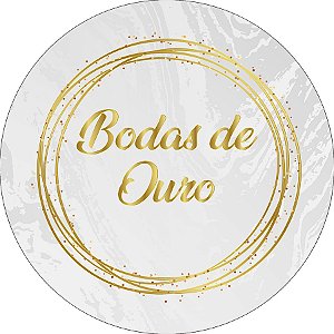 Painel De Festa Redondo 1,50x1,50 - Bodas de Ouro Frame Dourado 005