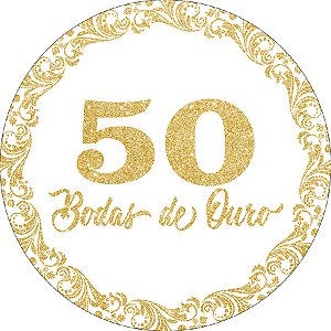 Painel De Festa Redondo 1,50x1,50 - Bodas de Ouro Efeito Glitter Dourado 010