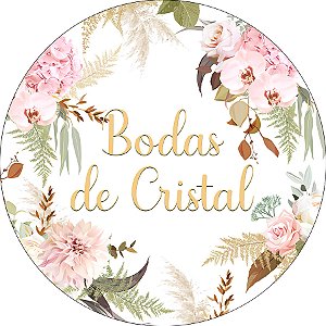 Painel De Festa Redondo 1,50x1,50 - Bodas de Cristal Floral 028