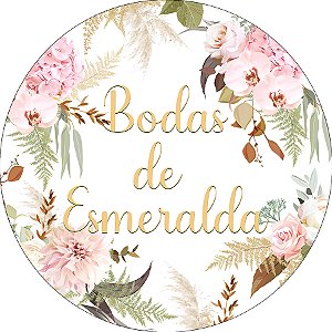 Painel De Festa Redondo 1,50x1,50 - Bodas de Esmeralda Floral 030