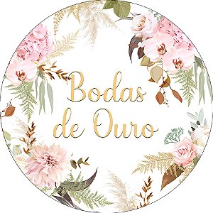 Painel De Festa Redondo 1,50x1,50 - Bodas de Ouro Floral 031