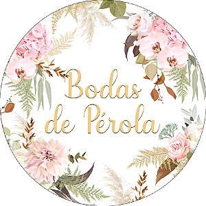 Painel De Festa Redondo 1,50x1,50 - Bodas de Pérola Floral 032