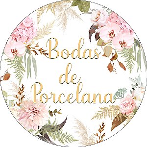 Painel De Festa Redondo 1,50x1,50 - Bodas de Porcelana Floral 033