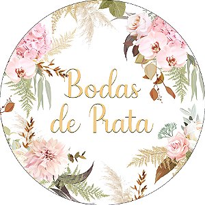 Painel De Festa Redondo 1,50x1,50 - Bodas de Prata Floral 034