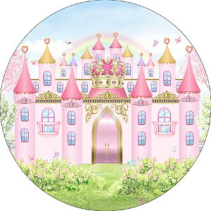 Painel De Festa Redondo 1,50x1,50 - Castelo Rosa Suave 010