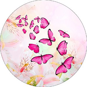 Painel De Festa Redondo 1,50x1,50 - Borboletas Pink Voando 026