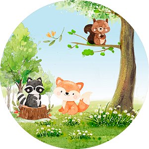 Painel De Festa Redondo 1,50x1,50 - Bosque Cute 001