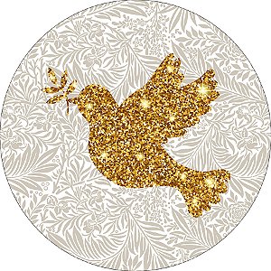 Painel De Festa Redondo 1,50x1,50 - Batizado Espirito Santo Bege com Dourado 023