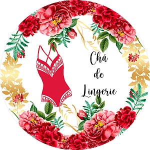 Painel De Festa Redondo 1,50x1,50 - Chá de Lingerie Vermelho com Dourado 005