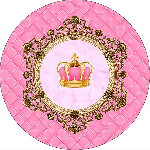 Painel De Festa Redondo 1,50x1,50 - Coroa Realeza Rosa 003