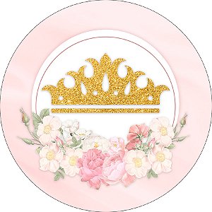 Painel De Festa Redondo 1,50x1,50 - Coroa Realeza Rosa Candy 009