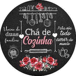Painel De Festa Redondo 1,50x1,50 - Chá de Cozinha Flores Vermelhas 009