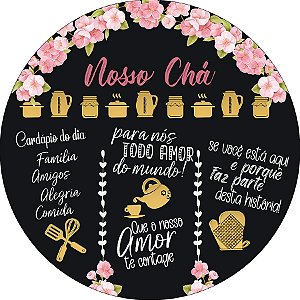 Painel De Festa Redondo 1,50x1,50 - Meu Chá de Cozinha Dourado 011