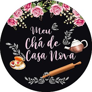 Painel De Festa Redondo 1,50x1,50 - Meu Chá de Casa Flores Rosas 023