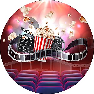 Painel De Festa Redondo 1,50x1,50 - Sala de Cinema com Pipoca 001