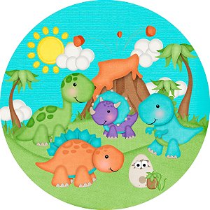 Painel De Festa Redondo 1,50x1,50 - Dinossauros Cute 002