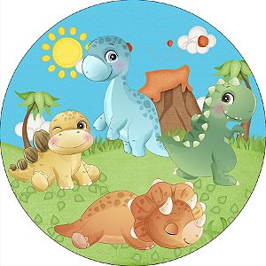 Painel De Festa Redondo 1,50x1,50 - Dinossauros Baby Cute 007