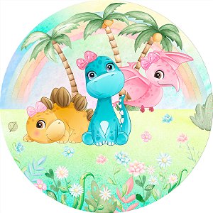 Painel De Festa Redondo 1,50x1,50 - Dinossauros Baby 019