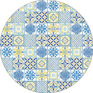 Painel De Festa Redondo 1,50x1,50 - Azulejo Meditêrraneo Azul e Amarelo 065