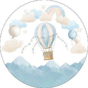 Painel De Festa Redondo 1,50x1,50 - Balão Bege e Azul Aquarela 004