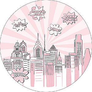 Painel De Festa Redondo 1,50x1,50 - Super Herói Rosa 005