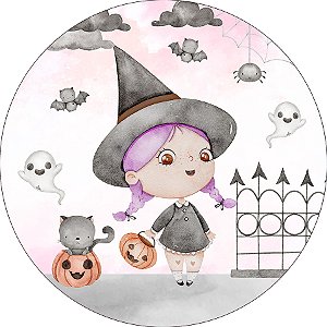 Painel De Festa Redondo 1,50x1,50 - Halloween Bruxinha Cute 007