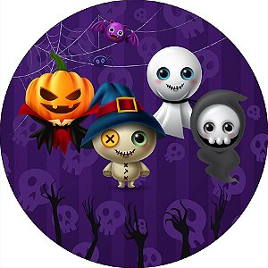 Painel De Festa Redondo 1,50x1,50 - Halloween Cute Roxo 023