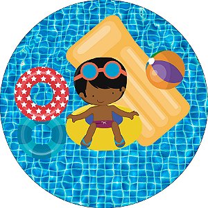 Painel De Festa Redondo 1,50x1,50 - Pool Party Menino com Boia 005