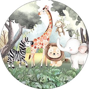 Painel De Festa Redondo 1,50x1,50 - Safari Macaco no Galho 023