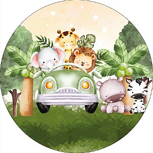 Painel De Festa Redondo 1,50x1,50 - Safari Clean Aquarela 033