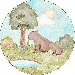 Painel De Festa Redondo 1,50x1,50 - Fauna Capivara Aquarela 042